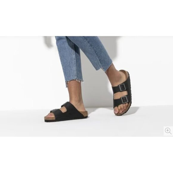 NEW Birkenstock Arizona Oiled Leather Black Cork Slide Sandals Women's Size 8US/ - Picture 3 of 11